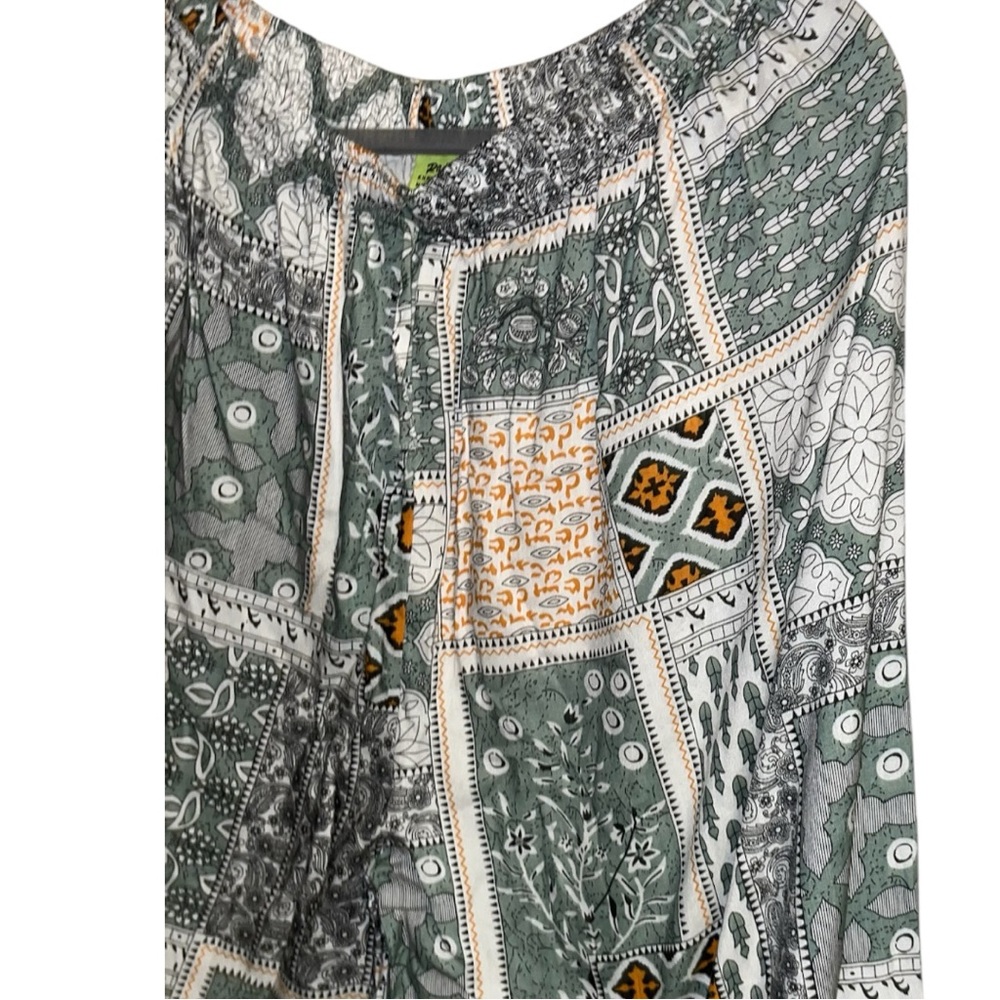 Raj Patchwork Patterned Green Wide-Leg Pants NWT - image 2